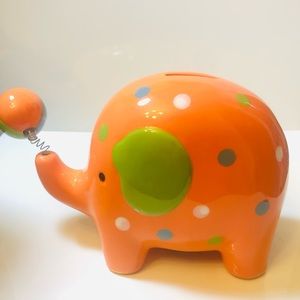 ZSM ceramic polka dot elephant with nodding ball coin bank
